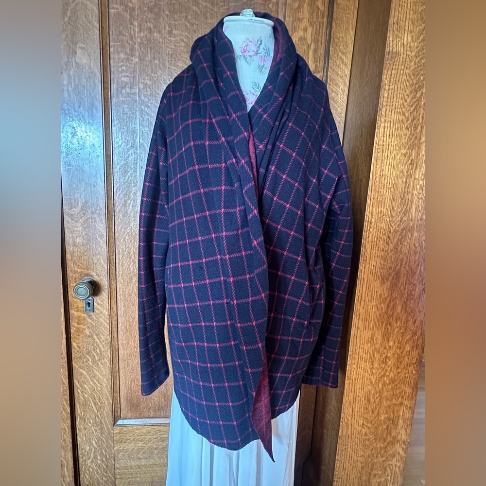 Sanctuary (from Anthropologie) Grid Plaid Cowl Hooded Sweater/Light Jacket, Sz M